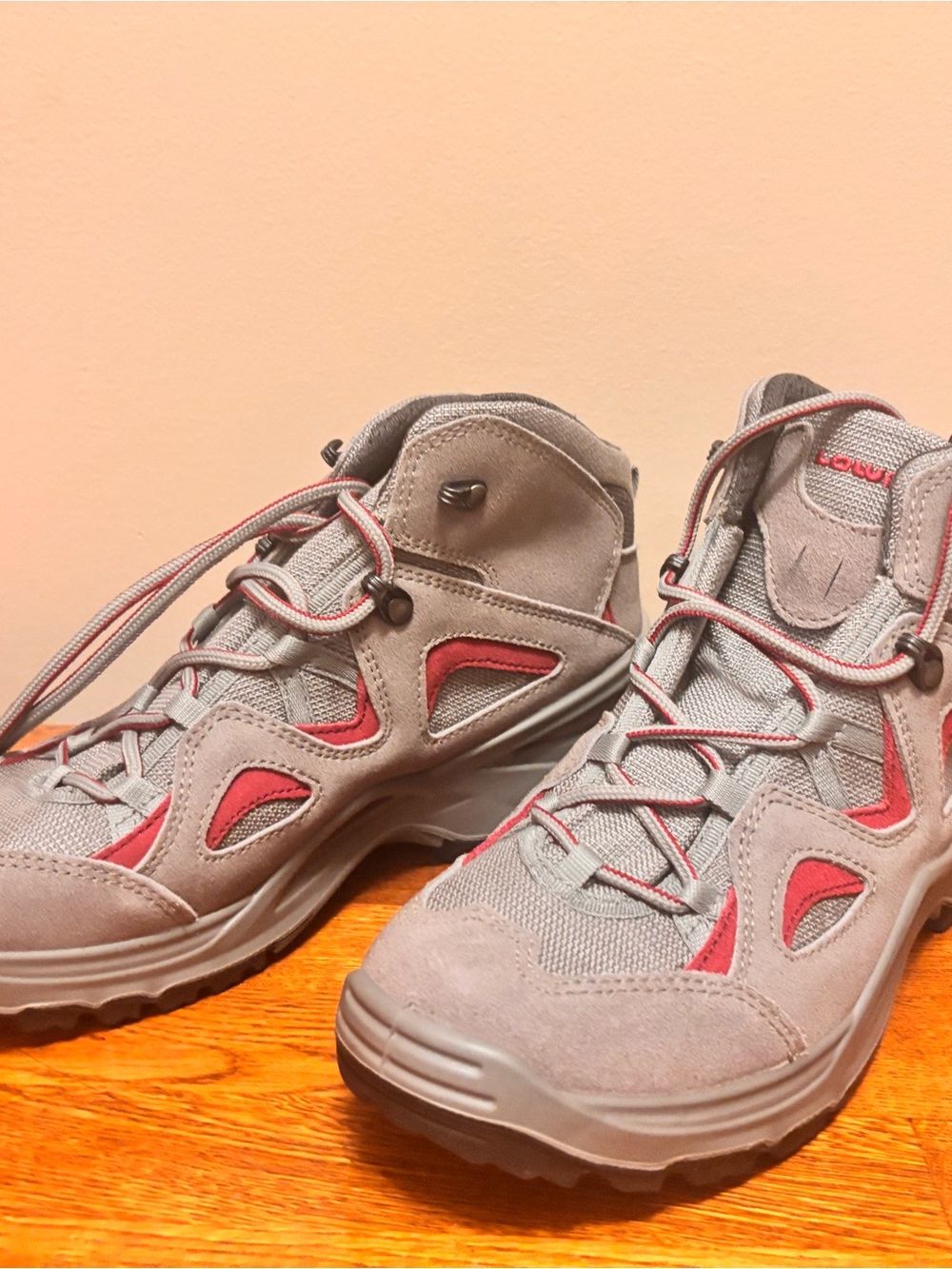 Women's Gray and Red Trail Hiking Shoes